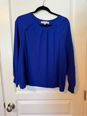 LOFT Cobalt Blue Long-Sleeve Peasant Blouse
